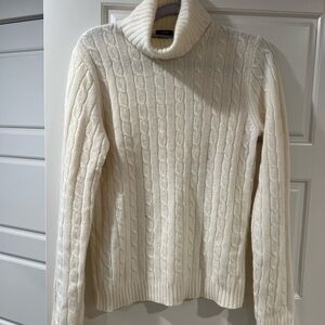 J. Crew Ivory Cable Knit Turtleneck Sweater